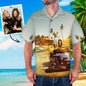 Personalised Face Hawaiian Shirt front view – men's all-over print beach shirt with custom face design, vibrant colours, classic lapel