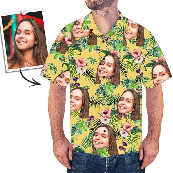 Sleeve and seam close-up of personalised Hawaiian shirt highlighting soft stretch fabric and high‑quality print