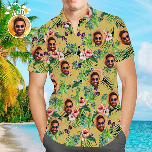 Personalised Beer & Cheers Hawaiian shirt for men — custom face Aloha beach shirt, all‑over print