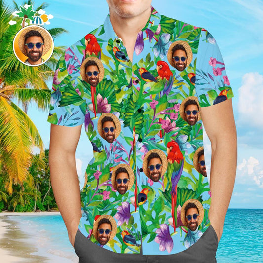 Custom Hawaiian shirt for men with personalised face all‑over Aloha print, lightweight 95% polyester/5% spandex, regular fit