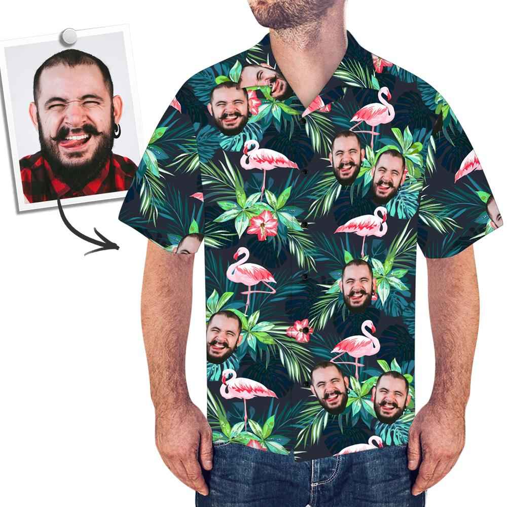 Custom Photo Hawaiian Shirt Parent-child Wears Personalised Face Hawaiian Shirt Gift Flamingo Flower