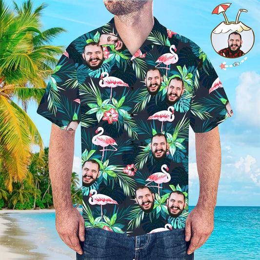 Custom Hawaiian shirt with face personalised print — men's beach party shirt in vibrant tropical pattern