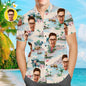 Custom Hawaiian shirt featuring personalised face with mountains and rivers Aloha print — men's all‑over print, lightweight polyester‑spandex blend, ideal personalised photo gift