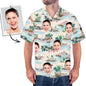 Assorted personalised Hawaiian shirts with face prints on display — lightweight, trendy holiday shirts for men