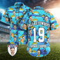 Front view of Personalised Face Hawaiian Shirt, Mountains design customised Aloha shirt with your face photo and personalised name or number, vibrant fade‑resistant print