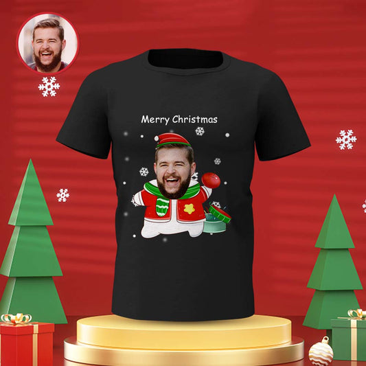 Front view of Personalised Face T-Shirt with a custom photo print — vibrant full-sublimation, all-over print on 100% polyester; perfect personalised Christmas gift for men and women