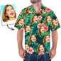 Front view of personalised face Hawaiian shirt for men with custom photo print on classic aloha design