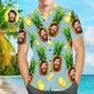 Personalised blue pineapple Hawaiian shirt for men — custom face all-over print Aloha beach shirt in lightweight polyester-spandex, ideal personalised gift