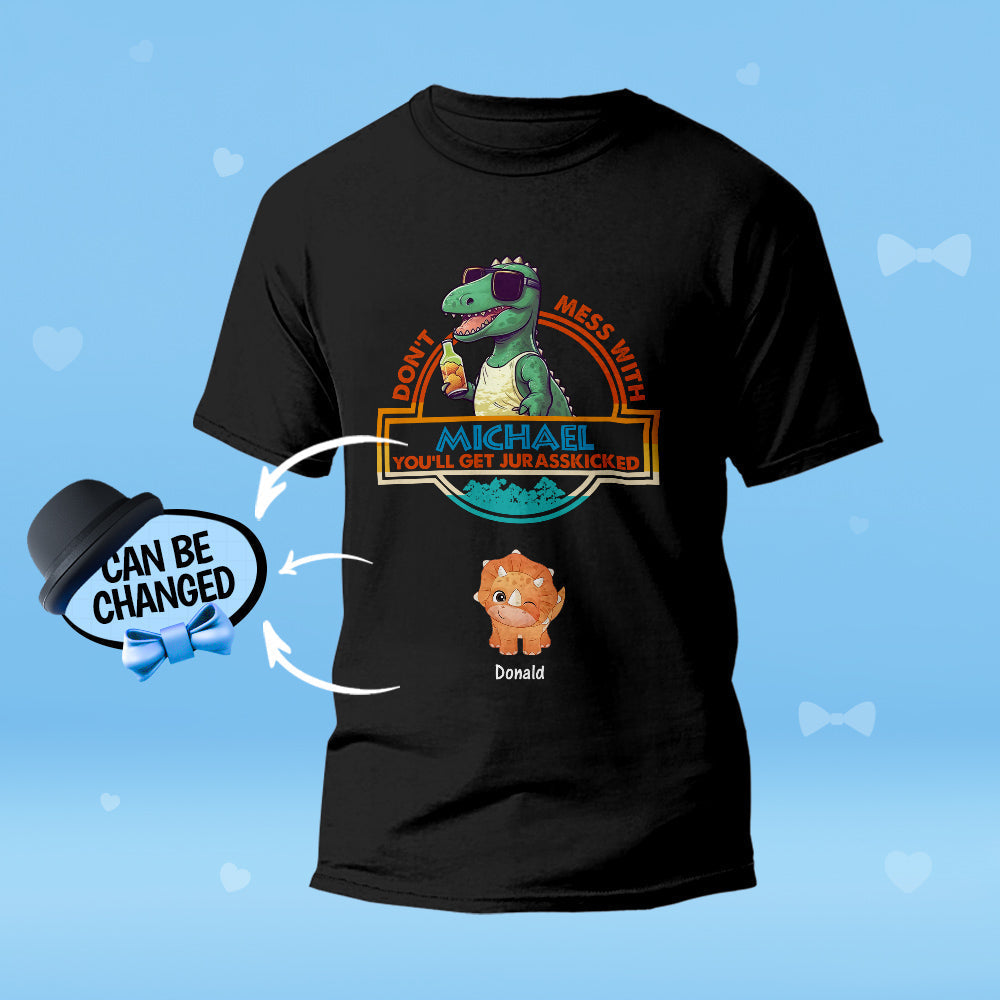 Packshot of Custom Engraved T-Shirt ‘Don't Mess With Papasaurus’ — personalised Father's Day gift idea in high-quality cotton