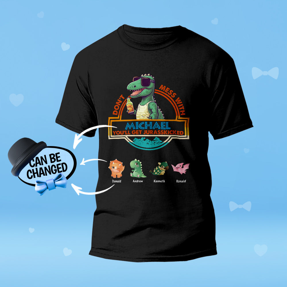 Hero image of Custom Engraved T-Shirt with bold ‘Don't Mess With Papasaurus’ design — standout personalised gift for Fathers