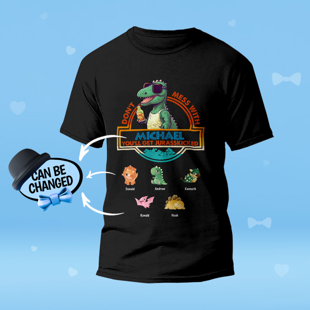 Detailed print shot of Papasaurus design on personalised tee — engraved-style finish ideal for Gifts For Dad collections