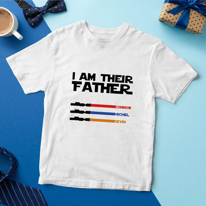 Close-up of collar and taped neck on personalised I Am Their Father T-shirt — durable finish with double-needle hems