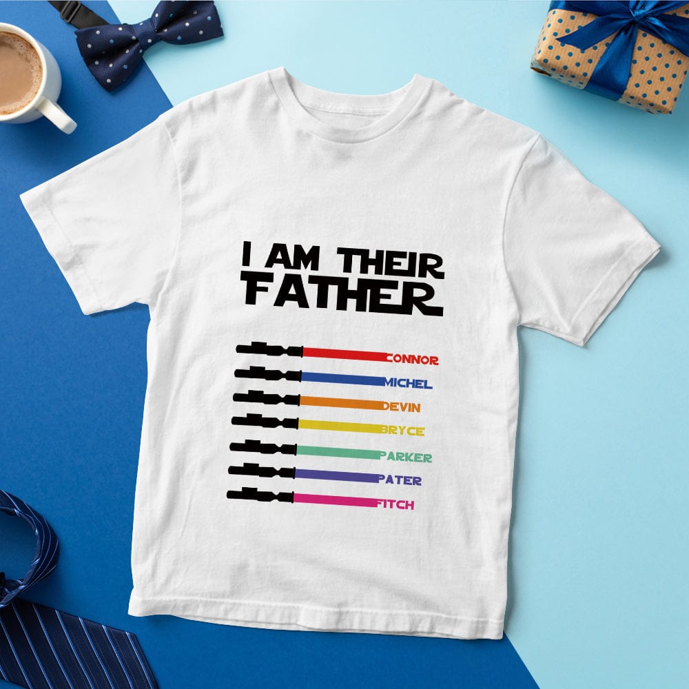 Gift-ready personalised I Am Their Father tee in box — personalised name gift for Father's Day or birthday