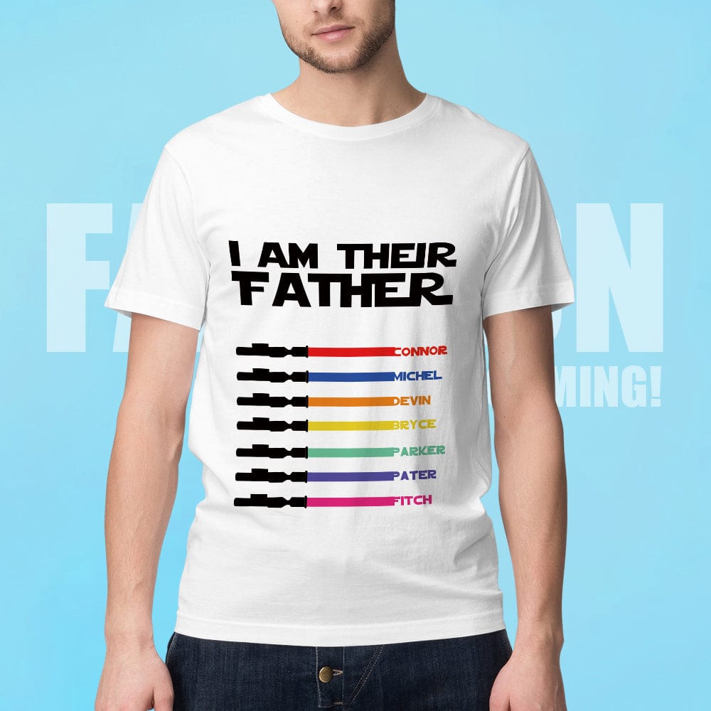 Back view of personalised I Am Their Father T-shirt displaying neat finish and seam construction
