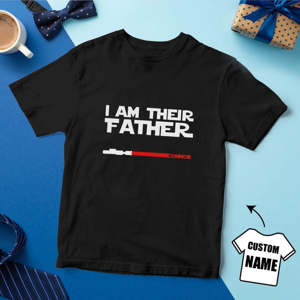 Multiple colour options display showing personalised light saber T-shirt variations for a custom dad tee