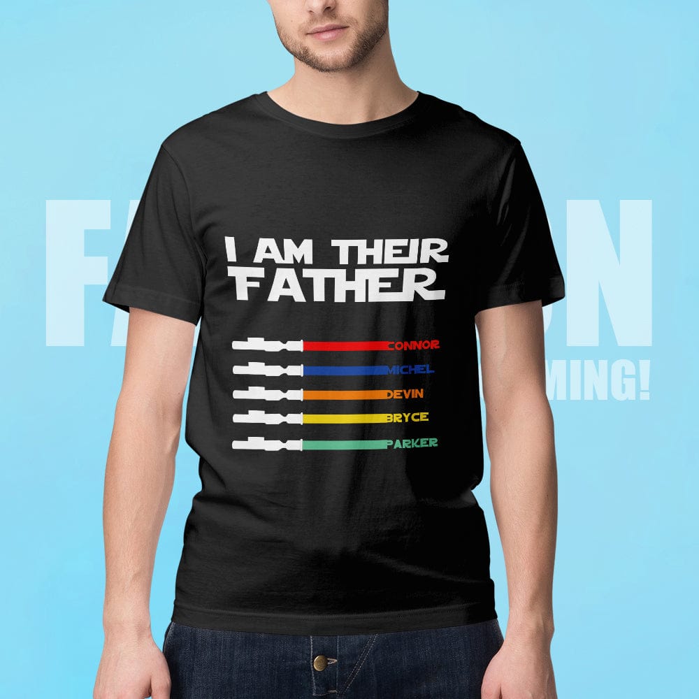 Alternate angle of personalised I Am Their Father shirt highlighting print placement and natural fabric drape