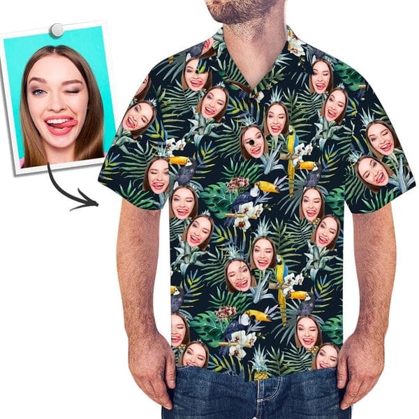 Male model wearing personalised beach party Hawaiian shirt paired with shorts — ideal holiday gift for men