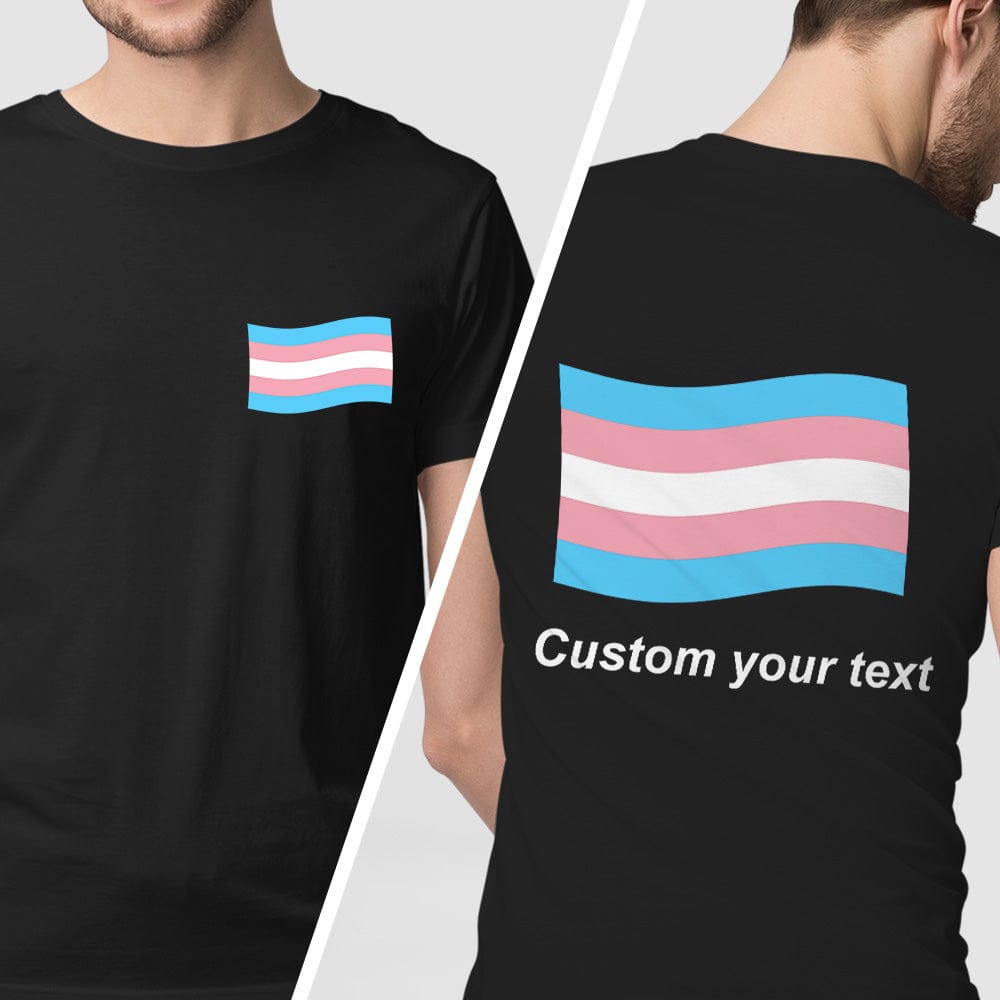 Personalised LGBTQ rainbow flag shirt displayed on a hanger - customisable Pride gift idea for Australia and the UK