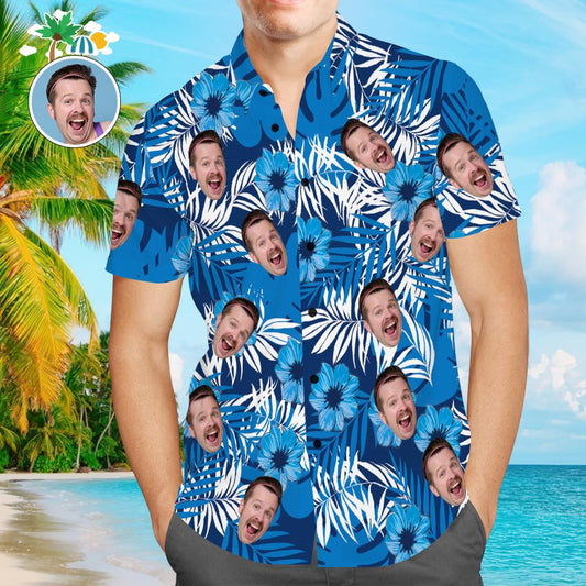 Custom Face Hawaiian Shirt front view – personalised Aloha beach shirt for men with all‑over photo print, lightweight breathable polyester blend, ideal personalised photo gift