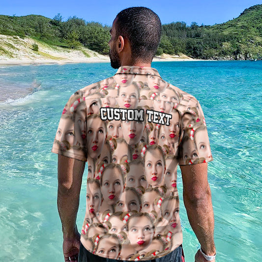 Personalised custom face men's Hawaiian shirt — all-over photo print front view with lapel collar, short sleeves and button-front; ideal personalised summer gift for him