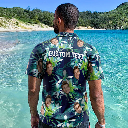 Personalised Face Hawaiian Shirt — all‑over print men's Aloha beach shirt with vivid colours, lightweight 95% polyester summer shirt, ideal personalised gift