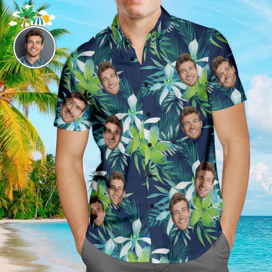 Personalised Face Hawaiian Shirt — all‑over print men's Aloha beach shirt with vivid colours, lightweight 95% polyester summer shirt, ideal personalised gift