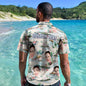 Custom Hawaiian shirt featuring personalised face with mountains and rivers Aloha print — men's all‑over print, lightweight polyester‑spandex blend, ideal personalised photo gift