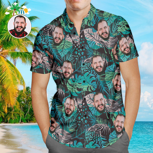 Personalised Face Hawaiian Shirt for men — custom all‑over‑print Aloha shirt displaying an uploaded face photo; lightweight breathable 95% polyester/5% spandex, regular fit