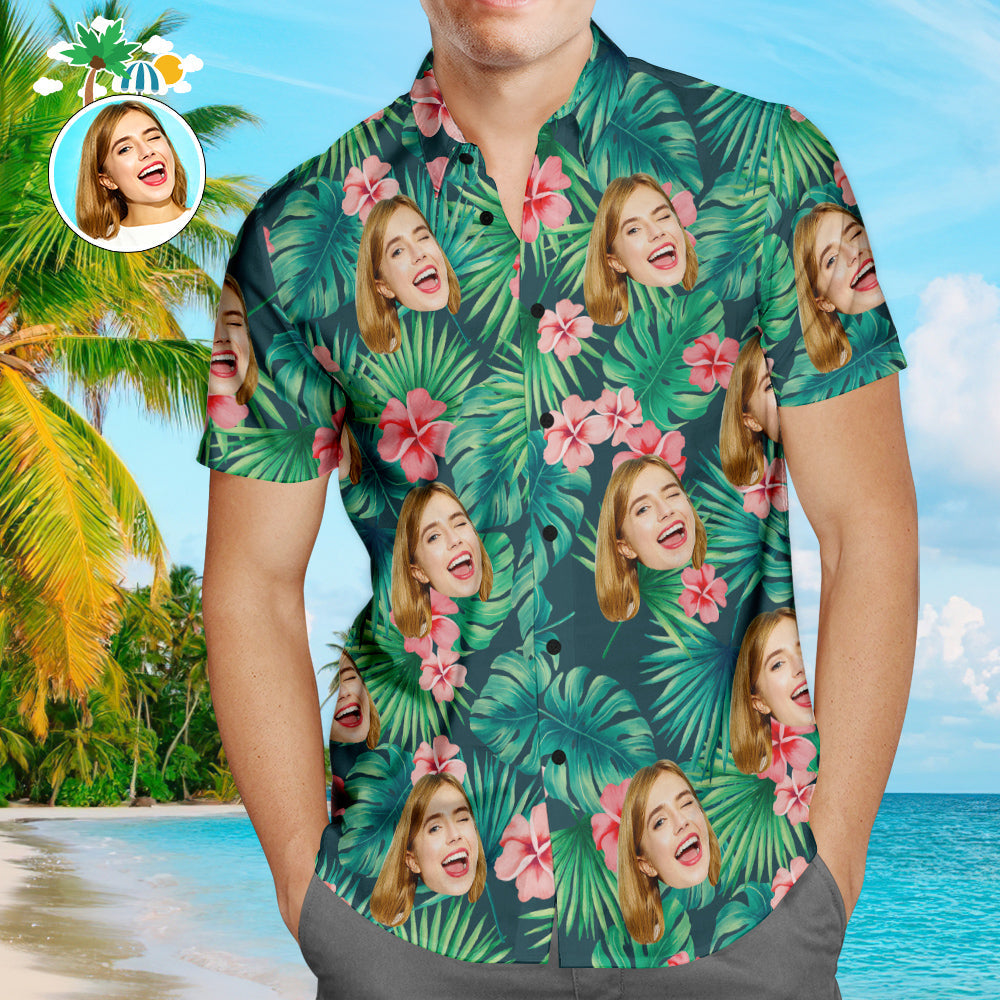 Men's size chart for personalised Hawaiian shirts – measurement guide S to XXXXXL for custom red flower Aloha shirt