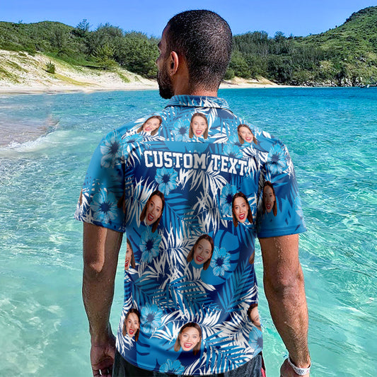 Custom Face Hawaiian Shirt front view – personalised Aloha beach shirt for men with all‑over photo print, lightweight breathable polyester blend, ideal personalised photo gift