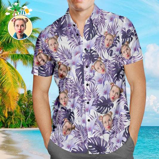 Personalised Purple Rainforest Leaves Hawaiian Shirt – Men's Custom Aloha