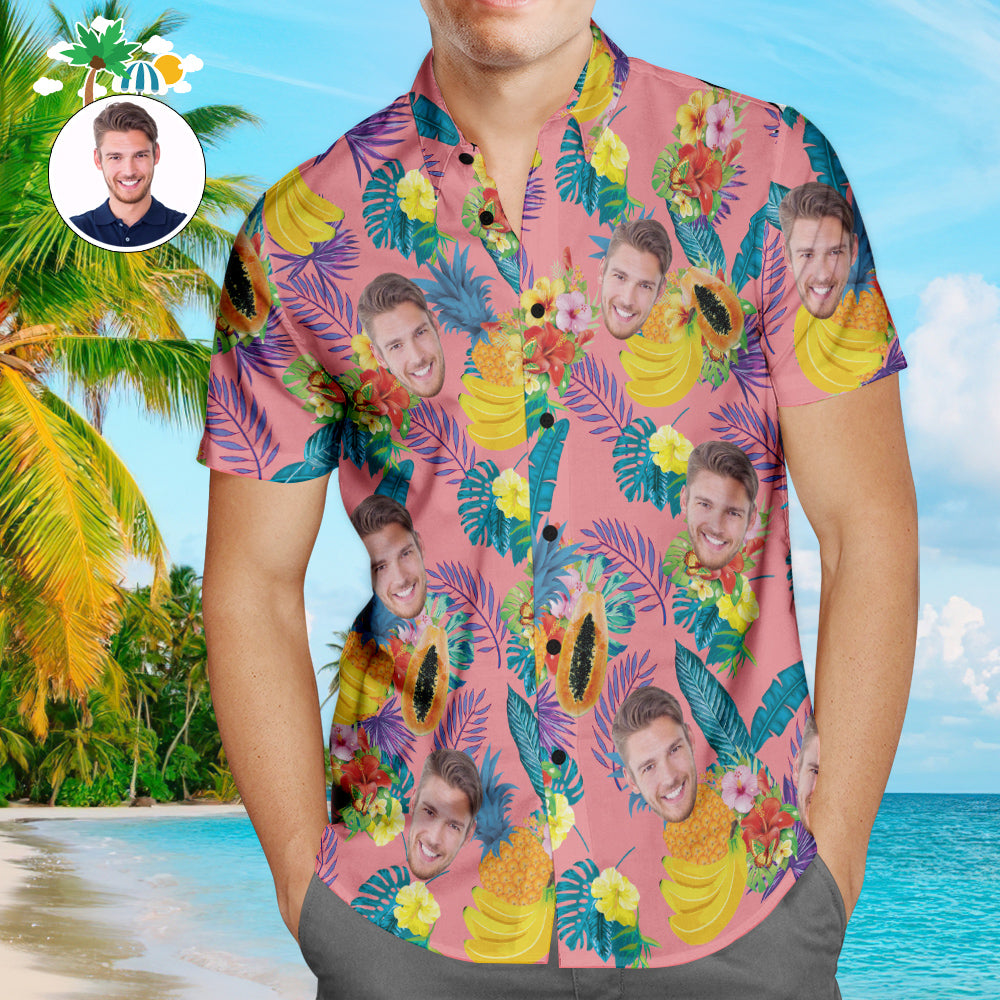 Personalised Face Hawaiian Shirt for Men - Custom Photo Aloha Shirt with online preview, all-over print men's aloha shirt, lightweight 95% polyester, perfect personalised gift