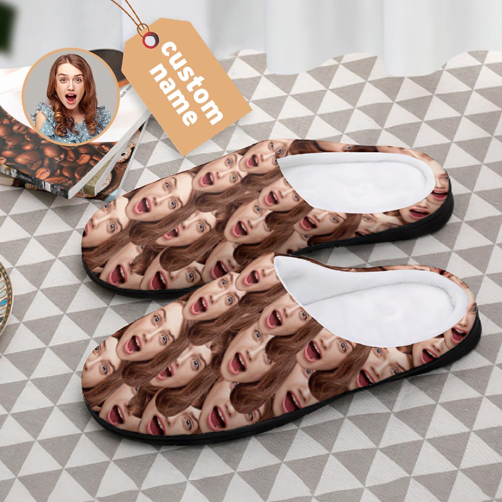 Side profile of Personalised Face Cotton Slippers highlighting elevated heel cushioning and lightweight flexible sole
