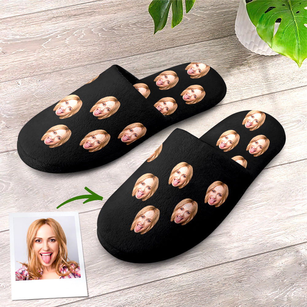 Custom cotton slippers side view showing cushioned lining and easy slip-on design, personalised face slippers for indoor and light outdoor use