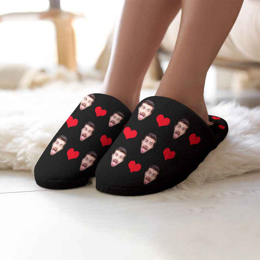 Custom Face Women's and Men's Slippers Personalized Heart Casual House Shoes Indoor Outdoor Bedroom Cotton Slippers