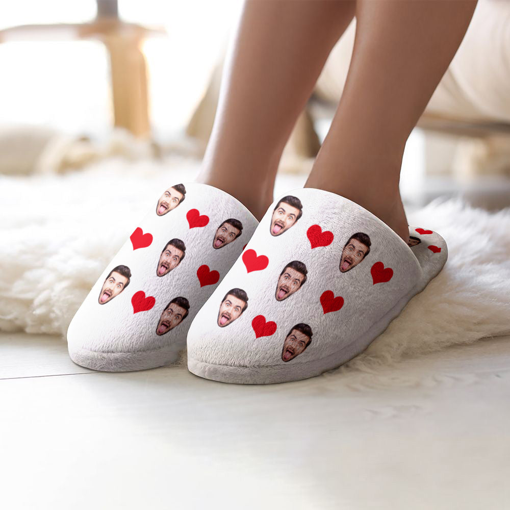 Side view of personalised face slippers highlighting soft flannel lining and durable TPR non‑slip sole – everyday indoor/outdoor comfort