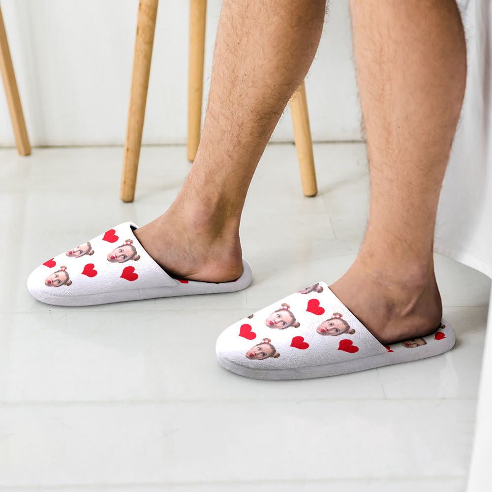Alternate colour personalised face slippers – custom photo heart flannel house shoes for women and men with cosy lining and sturdy TPR sole