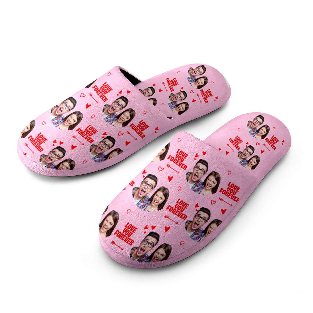 Close up of custom face print on personalised slippers illustrating high resolution photo customisation on flannel material