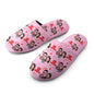 Close up of custom face print on personalised slippers illustrating high resolution photo customisation on flannel material