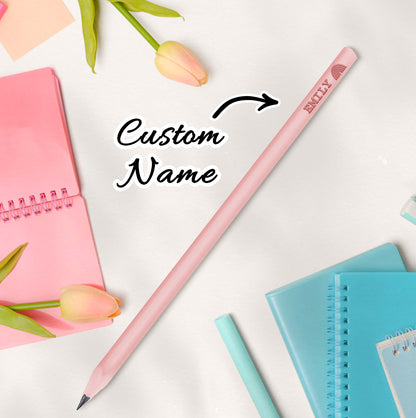 Personalised Pencil displayed alongside a notepad as a back-to-school present — custom name pencil to motivate young learners