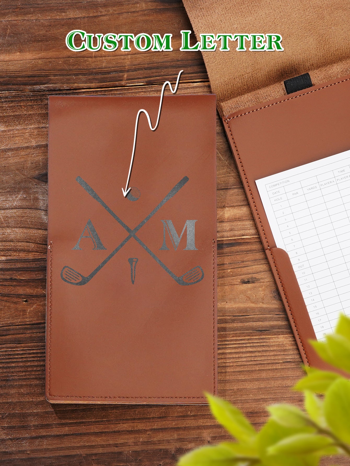 Dark-colour PU leather personalised scorecard holder option — sleek gift for dad