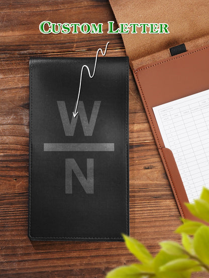 Interior layout of personalised scorecard holder with multiple card slots and pen loop