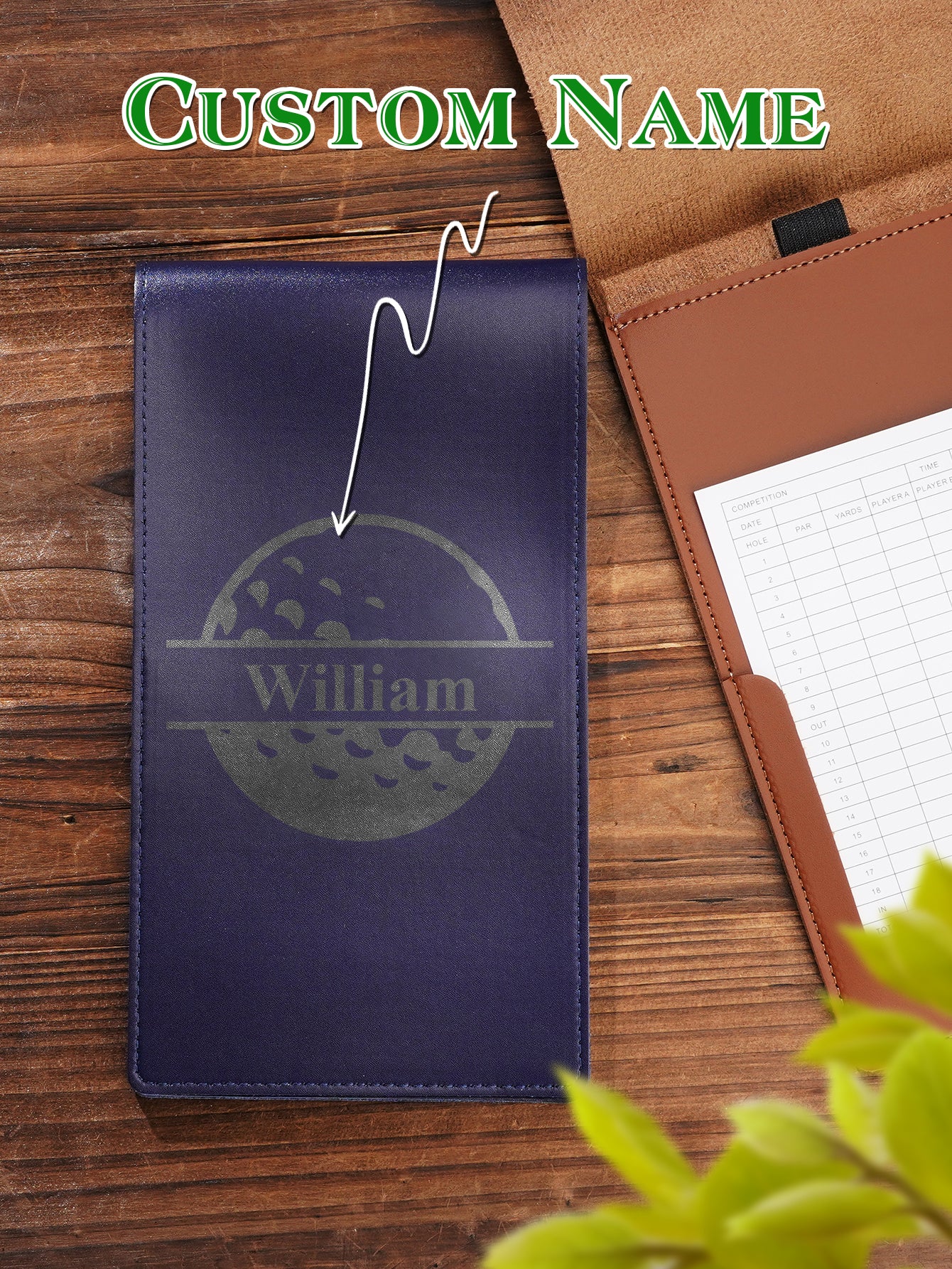 Alternative colour option of personalised PU leather golf scorecard holder — ideal for groomsmen or grandpa