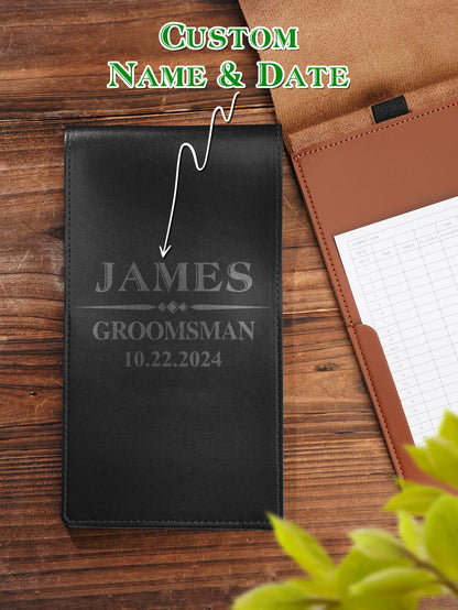 Full-name personalise example on PU leather golf scorecard holder — thoughtful birthday gift for him