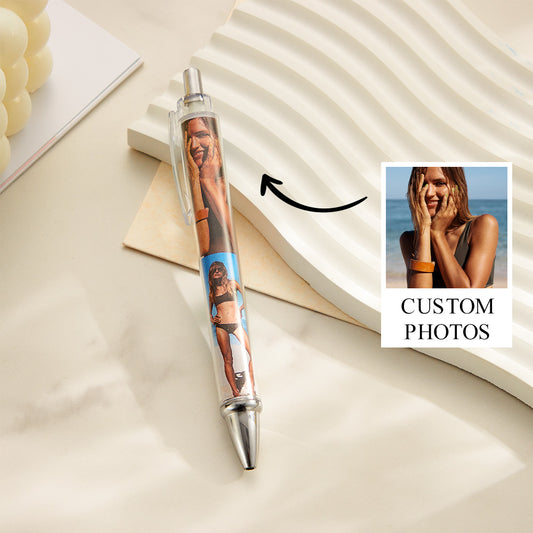 Personalised multi-picture ballpoint pen displaying several favourite photos along a durable polycarbonate barrel — custom multi-photo pocket pen, ideal personalised photo gift for teachers, students and graduates