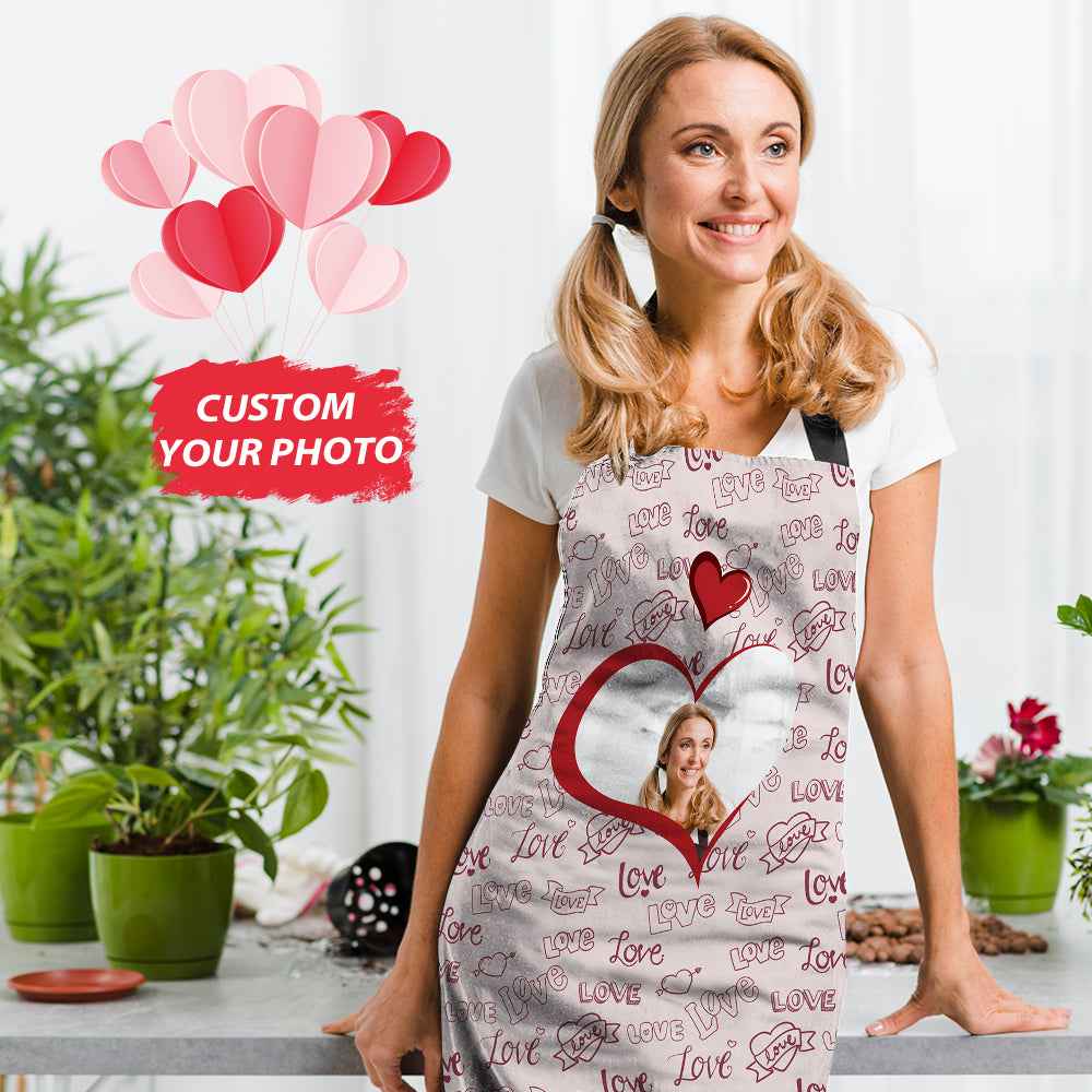 Personalized Heart Photo Apron Pink Love Valentine Apron