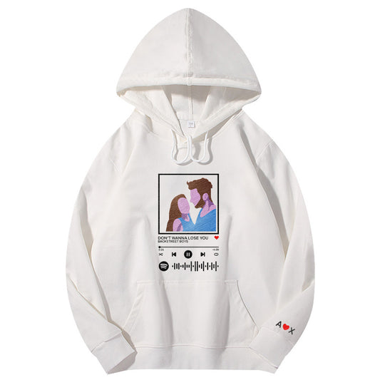 Front view of Custom Embroidered Soundwave Hoodie in classic colour – personalised embroidered audio track motif on a premium cotton-blend, perfect music lover’s gift