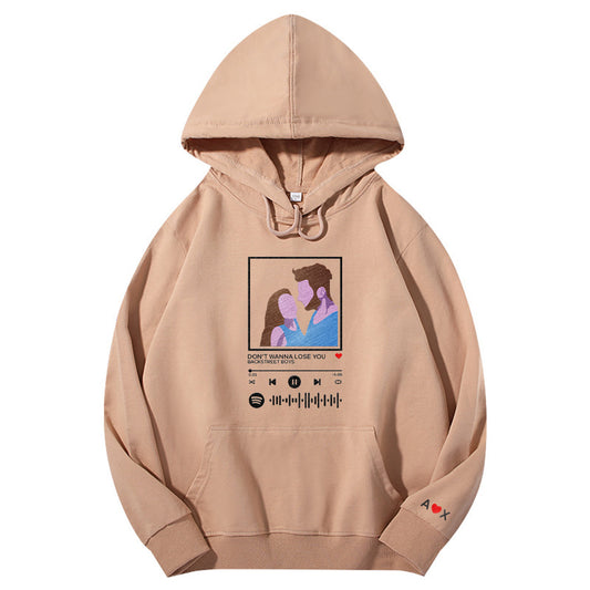 Front view of Custom Embroidered Soundwave Hoodie in classic colour – personalised embroidered audio track motif on a premium cotton-blend, perfect music lover’s gift