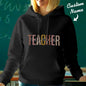 Front view of personalised teacher hooded sweatshirt in soft polyester — custom name hoodie ideal as a back-to-school gift for teachers