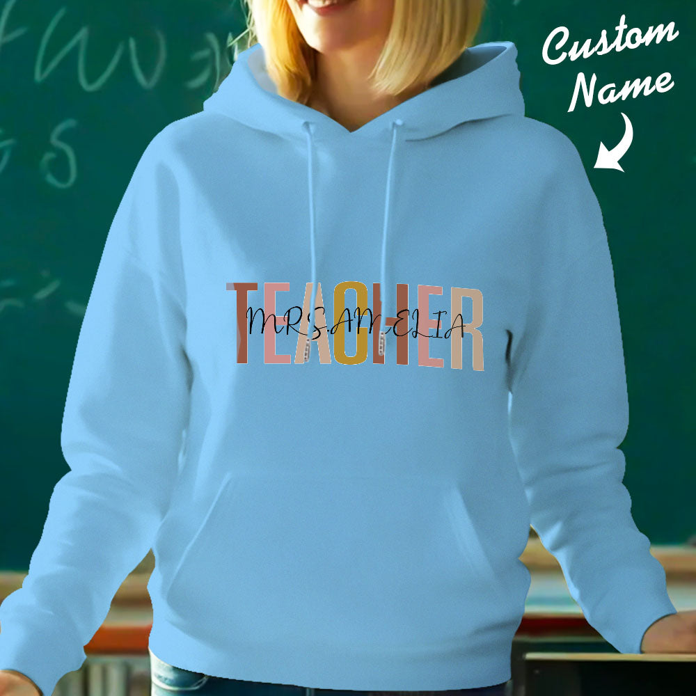 Folded personalised teacher hooded sweatshirt ready for gifting — custom name hoodie presented as a memorable personalised name gift for teachers